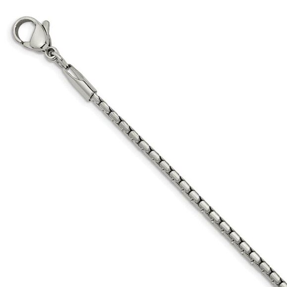 2.5mm Stainless Steel Fancy Flat Box Chain Necklace 22 Inch